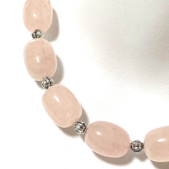 Beaded Rose Quartz Necklace, Pink Genuine Large Gemstone Choker - Picture 6 of 12
